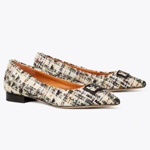 Tory Burch Women's Ivory Multicolor Tweed Pointy Toe Flats